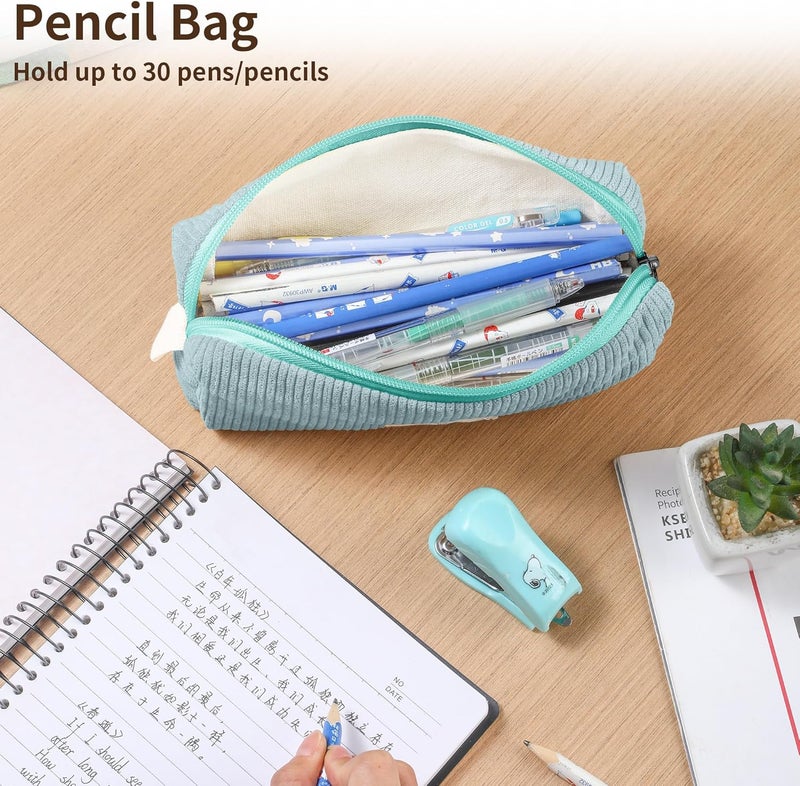 Purbert Pencil Bag Pen Case, Soft Corduroy Small Pencil Pouch Organizer with Zipper, Cute Pencil Case Pouch Stationery for Girls and Boys – Light Blue - Image 5
